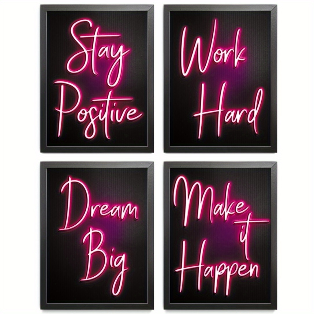 

4pcs & Vibrant Neon Inspirational Wall Art, For Modern Decor