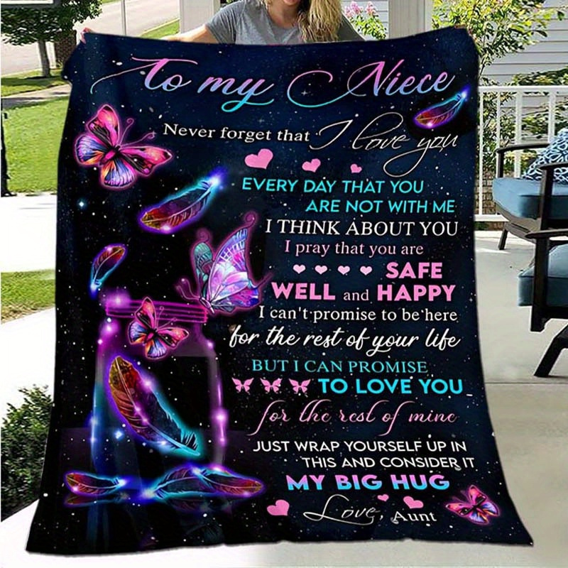 

Cherished Niece Butterfly Throw Blanket - Lightweight, Soft Polyester With Inspirational Quotes From Aunt - Perfect Birthday Gift