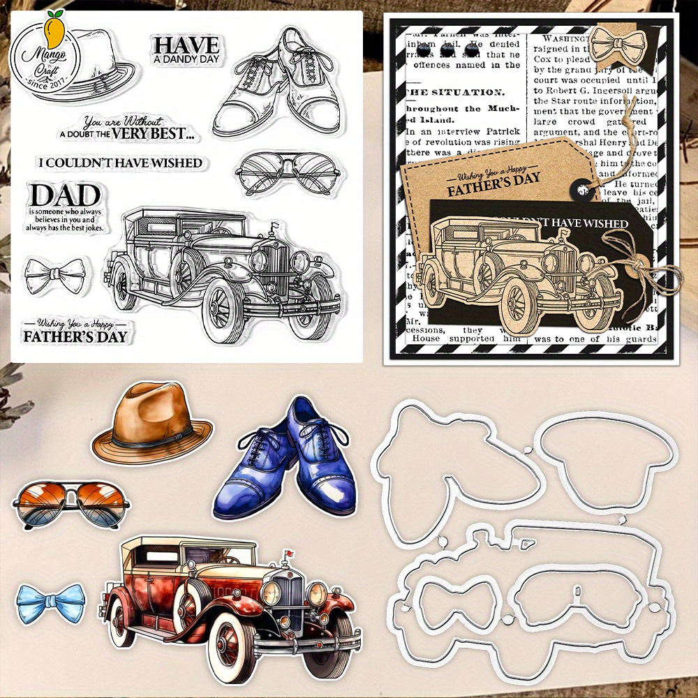 

Father's Day Diy Scrapbooking Kit - Mangocraft Fashion Suit & Car Design With Clear Silicone Stamps And Metal Cutting Dies For Card Making