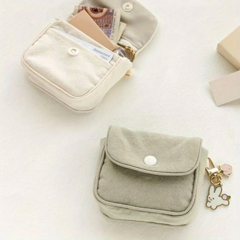 

Mini Portable Coin Purse And Card Holder, Solid Color, Cute Small Wallet With Lipstick Storage, Button Closure For Daily Use