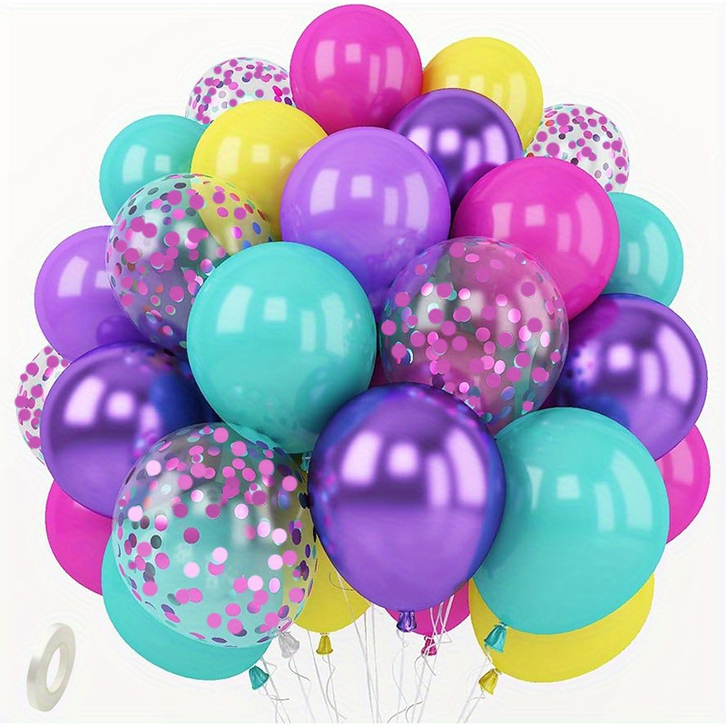 

41pcs, Pink Blue Purple Balloon, 12 Inches Hot Pink Metallic Purple Teal Yellow Balloons Confetti Balloons For Magic Theme Birthday Decoration Shower Engagement Party Supplies