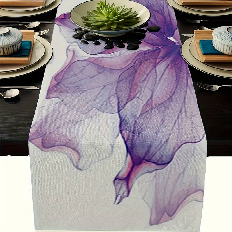 

1pc, Table Runner, Watercolor Purple Floral Printed Table Runner, Spring Theme Dustproof & Wipe Clean Table Runner, Perfect For Home Party Decor, Dining Table Decoration, Aesthetic Room Decor