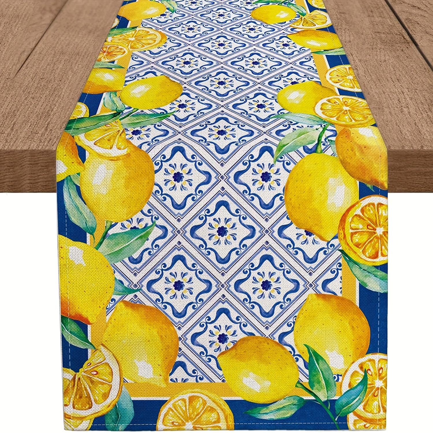 

1pc, Table Runner, Fresh Lemon Printed Table Runner, Modern Style Geometric Pattern Dustproof & Wipe Clean Table Runner, Perfect For Home Party Decor, Dining Table Decoration, Aesthetic Room Decor