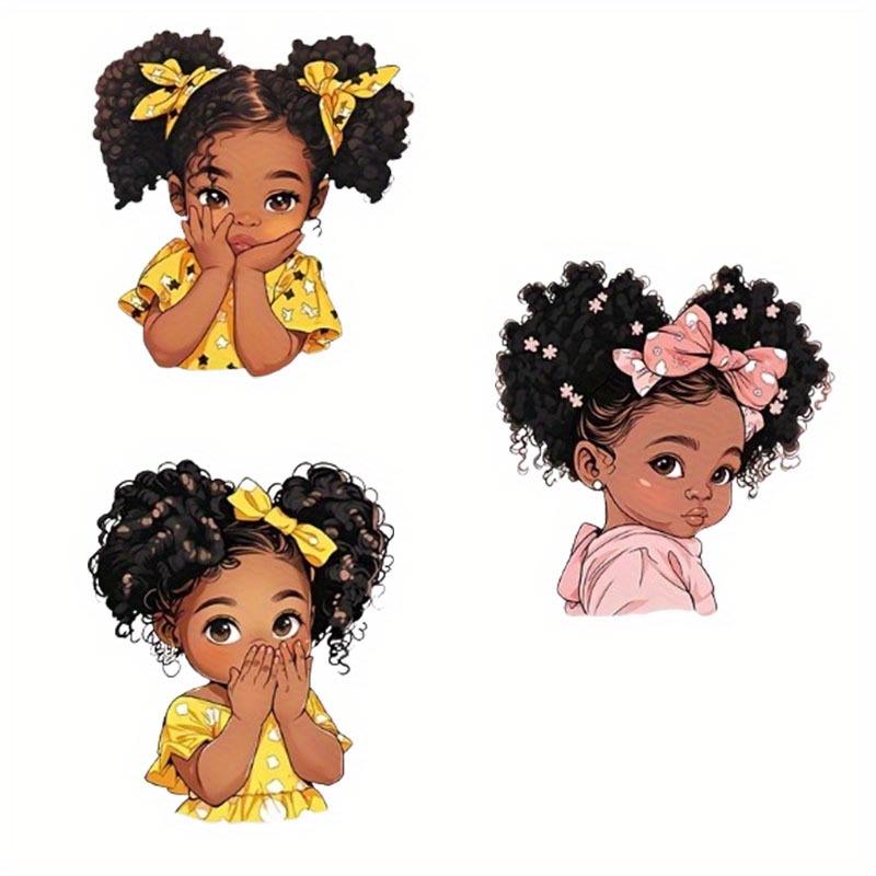 

3-pack Cute Cartoon Girl Iron-on Heat Transfer Patches, Polyester Diy Appliques For T-shirts, Masks, Jeans, Backpacks, Hats, And Pillows, Washable And Clothing Stickers