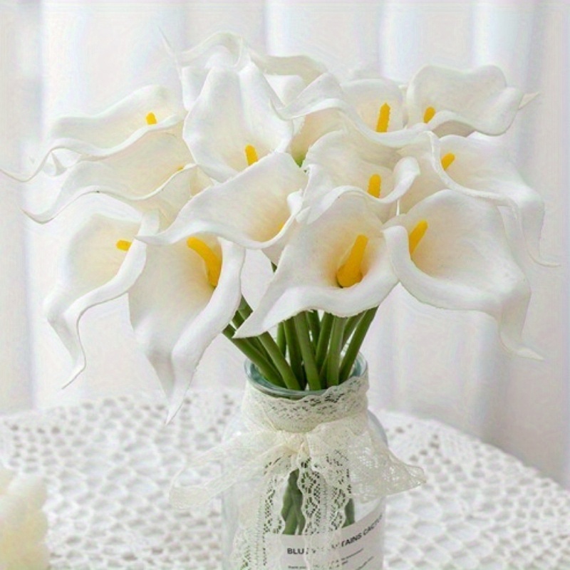 TEMU 10 Pcs Artificial Lily Flowers, Polyurethane Material, Valentine's Day Decor, Lifelike Dichondra Plant Bouquet