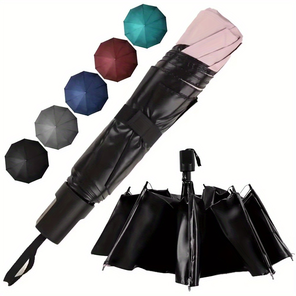 

Solid Colour Waterproof Folding Umbrella With Uv Protection, Casual Lightweight Portable Backpack Umbrella For Daily Commuting, Outdoor Travelling