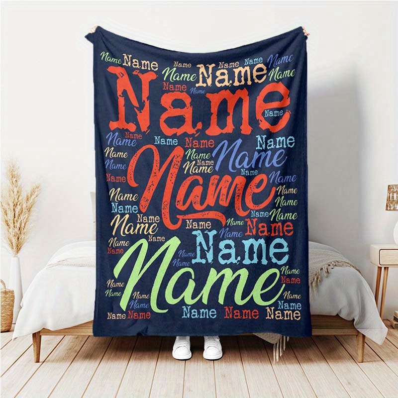 

Custom 3d Name Text Personalized Polyester Blanket - 100% Flannel Fleece Throw For Sofa, Bed, Office, And Air Conditioned Rooms - Large Customizable Blanket With Name Print For Decor & Gifts