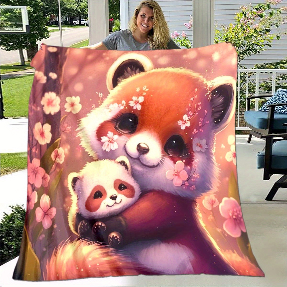 

Soft & Cozy Red Panda Print Blanket - Versatile For Napping, Car Interior, And Sofa Use