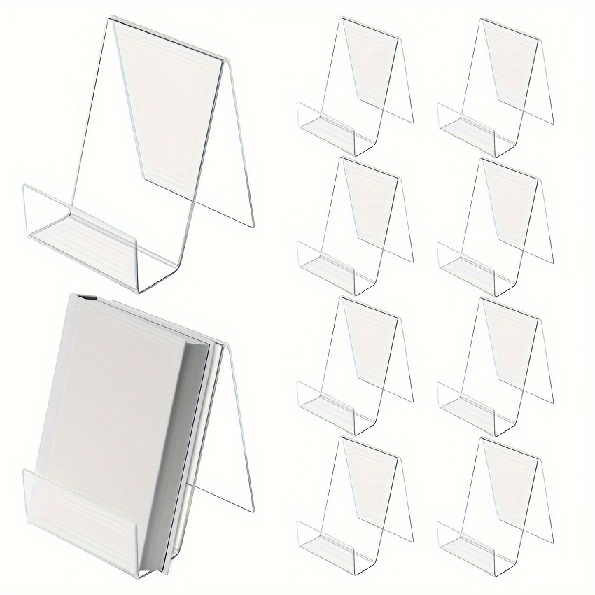 

10pcs Jinshveg Acrylic Bookends - Clear Display Stands For Books, Notebooks, Magazines - Transparent Book Racks For Home, Office, Library Decor