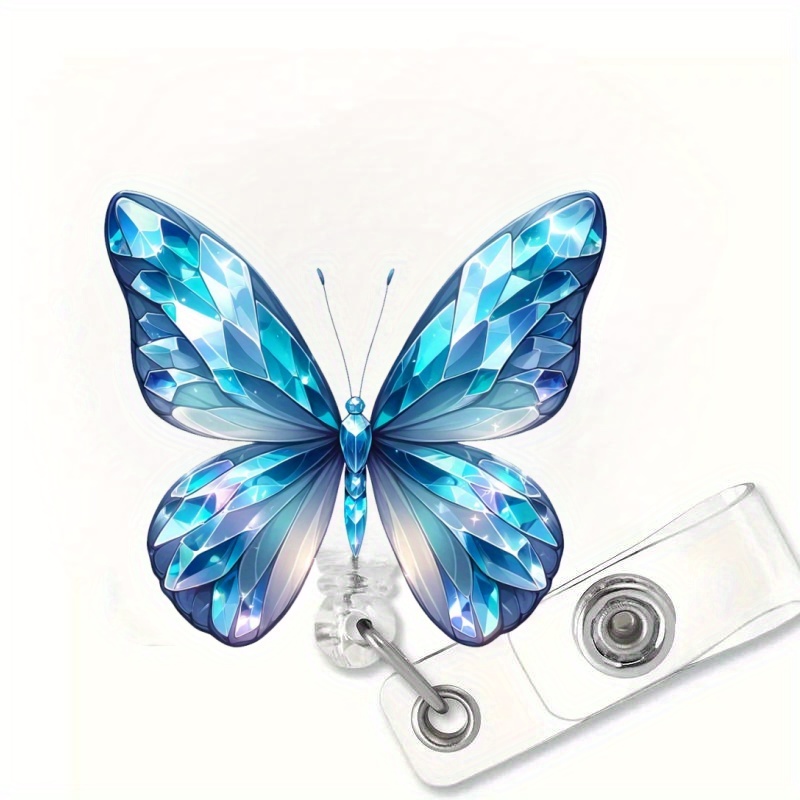 

1pc Acrylic Butterfly Badge Reel Holder With Retractable Id Clip - Crystal Insect Design For Nurses, Medical Staff, Students, Rn, Lpn - Durable Easy-pull Buckle For Name Tags, Cards