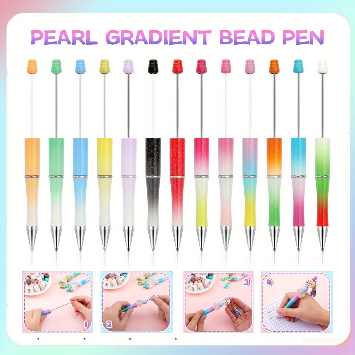 

13pcs Pearlized Beadable Ballpoint Pen Set - Diy Kit , For Journals & , Ink