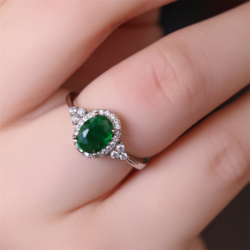 TEMU 1pc Silvery-colored Oval Cut Green Stone Cz Claw Ring Wedding For Valentine's Day Gifts