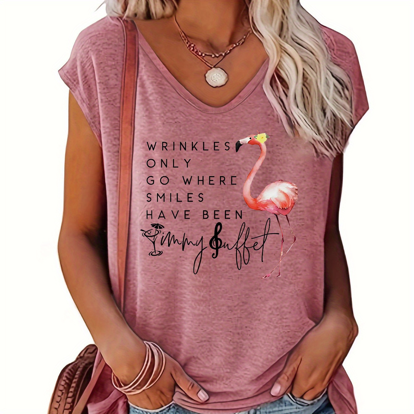

Flamingo Print V Neck Tank Top, Casual Sleeveless Tank Top For Summer, Women's Clothing