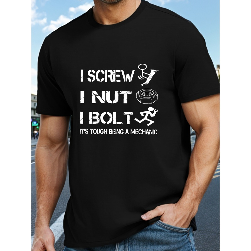 

Being A Mechanic Print Tee Shirt, Tees For Men, Casual Short Sleeve T-shirt For Summer