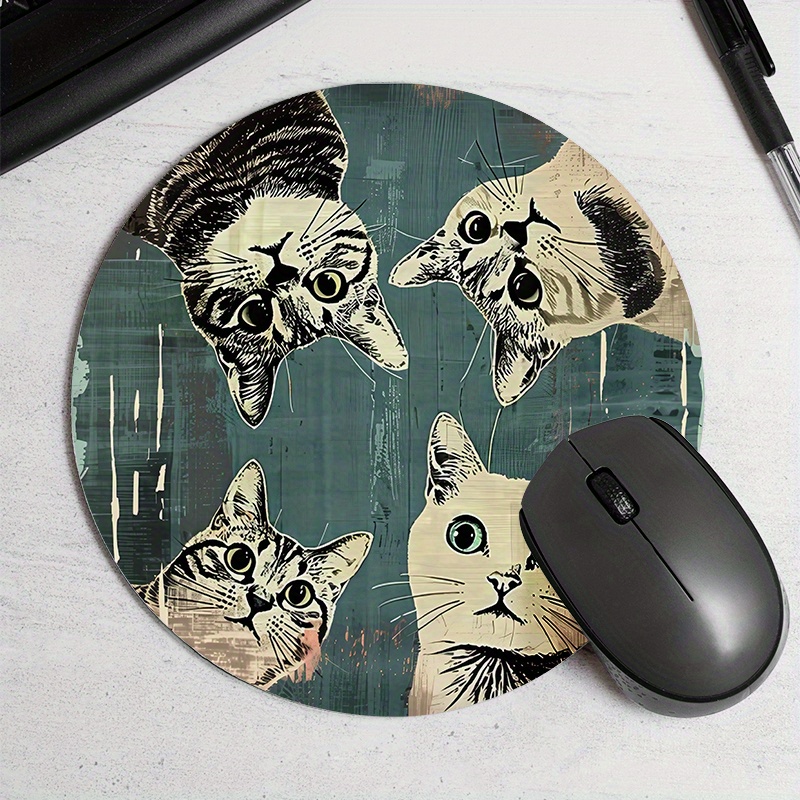

1pcs Round Cat Pattern Pad, Desk Mat, , Portable Computer