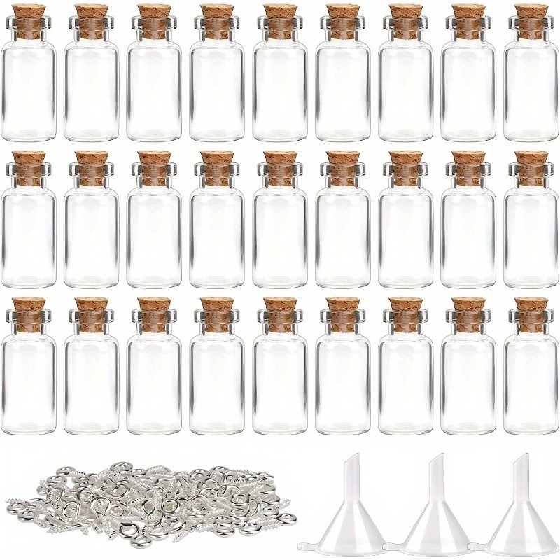 

2ml Mini Glass Bottles, Jars With Cork Stoppers, Small Vials With Eye Screws And Funnels For Art Crafts Wedding Party Favors