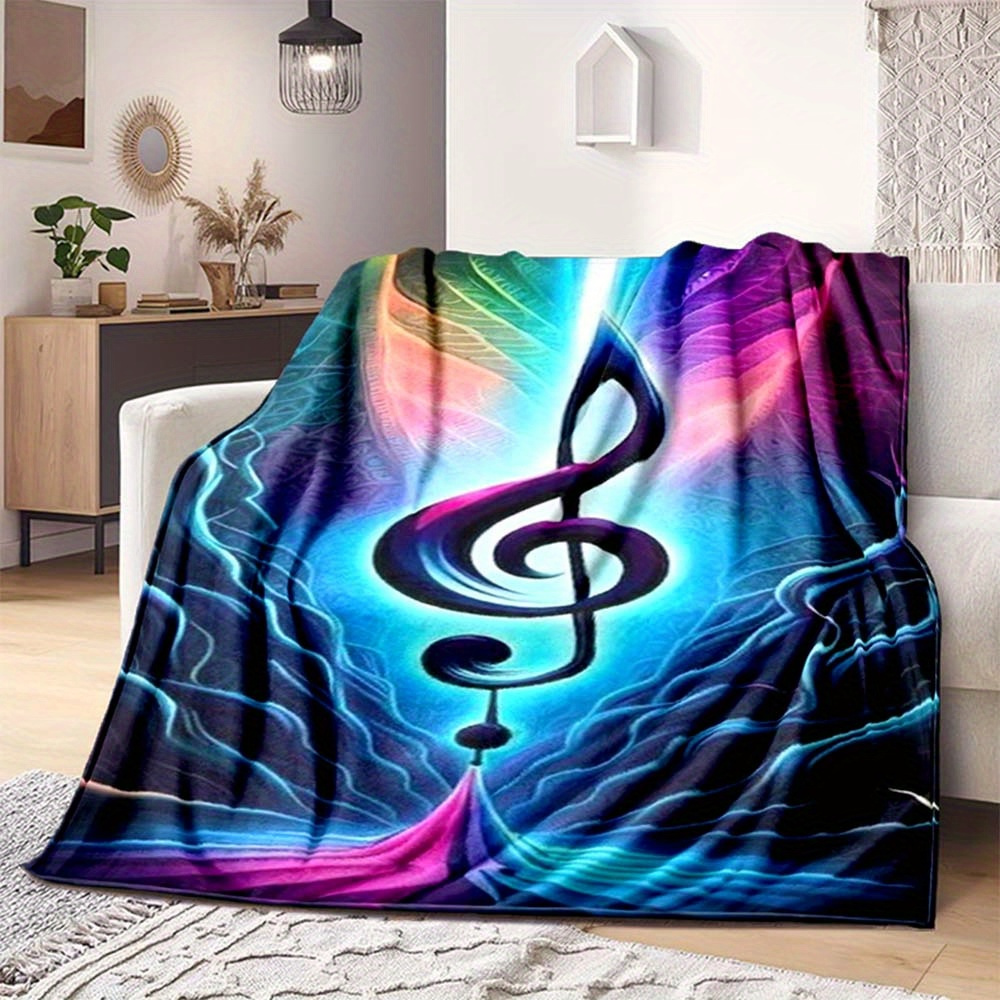 

3d Music Symbol Printed Polyester Blanket - Soft Warm Throw For Couch, Sofa, Bed, Car, Camping, Travel - Multipurpose Holiday Gift For Family And Friends - Large Size With 2.16m² Area