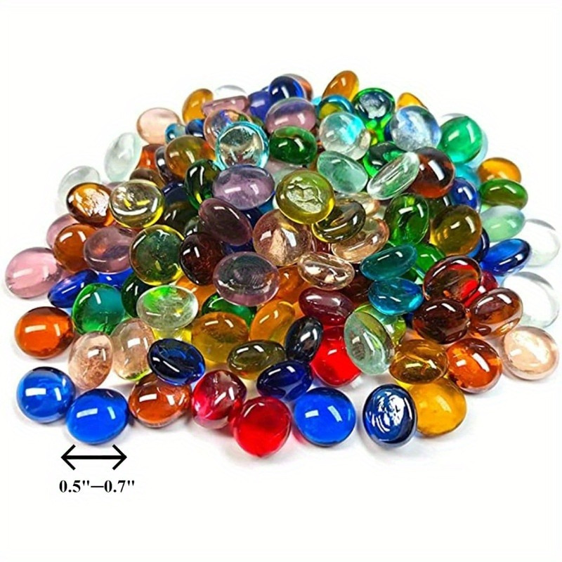 

50/100pcs Mini Glass Gems, Mixed Colour Mancala Stones Flat Bottom Marble Beads For Home Decorative Art Craft Vase Filler(0.5"~0.7")