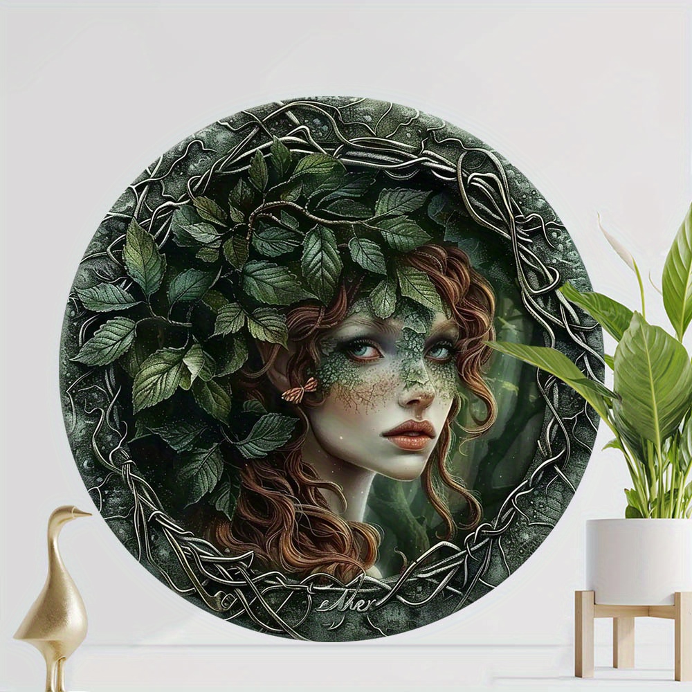 

Vintage Fairy Wreath Wall Sculpture, 1pc Gothic Style Green Leaf Art Decor, Forest Themed Hanging Sign For Home, Garden, Yard, Festival Decoration - 8in/20cm