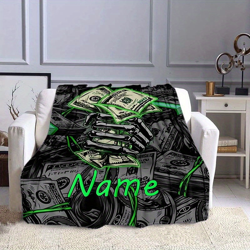 

Custom Name Blanket With Vibrant Dollar Design - Soft, Cozy Polyester Throw, Ideal For Travel & All - Perfect Birthday Or Anniversary Gift, In Multiple Sizes, Personalized Blanket