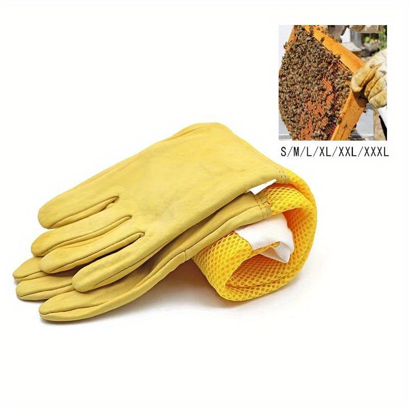 

1 Pair, Beekeeping Gloves, Professional Grade, Ventilated With Soft Thick Mesh, Durable Yellow Sheepskin, Protective Sleeves, Anti-bee, Elastic Cuffs, For Apiculture Beekeepers Tools (48cm/18.9inch)