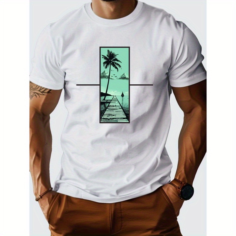 

Tropical Triptych Beach Scenes G500 Pure Cotton Men's T-shirt Comfort Fit