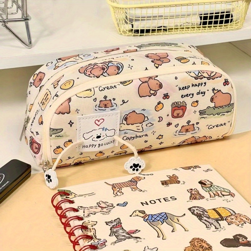 

adorable Animal" Large Capybara Pencil Case With Zipper - Multi-slot Organizer For School & Travel