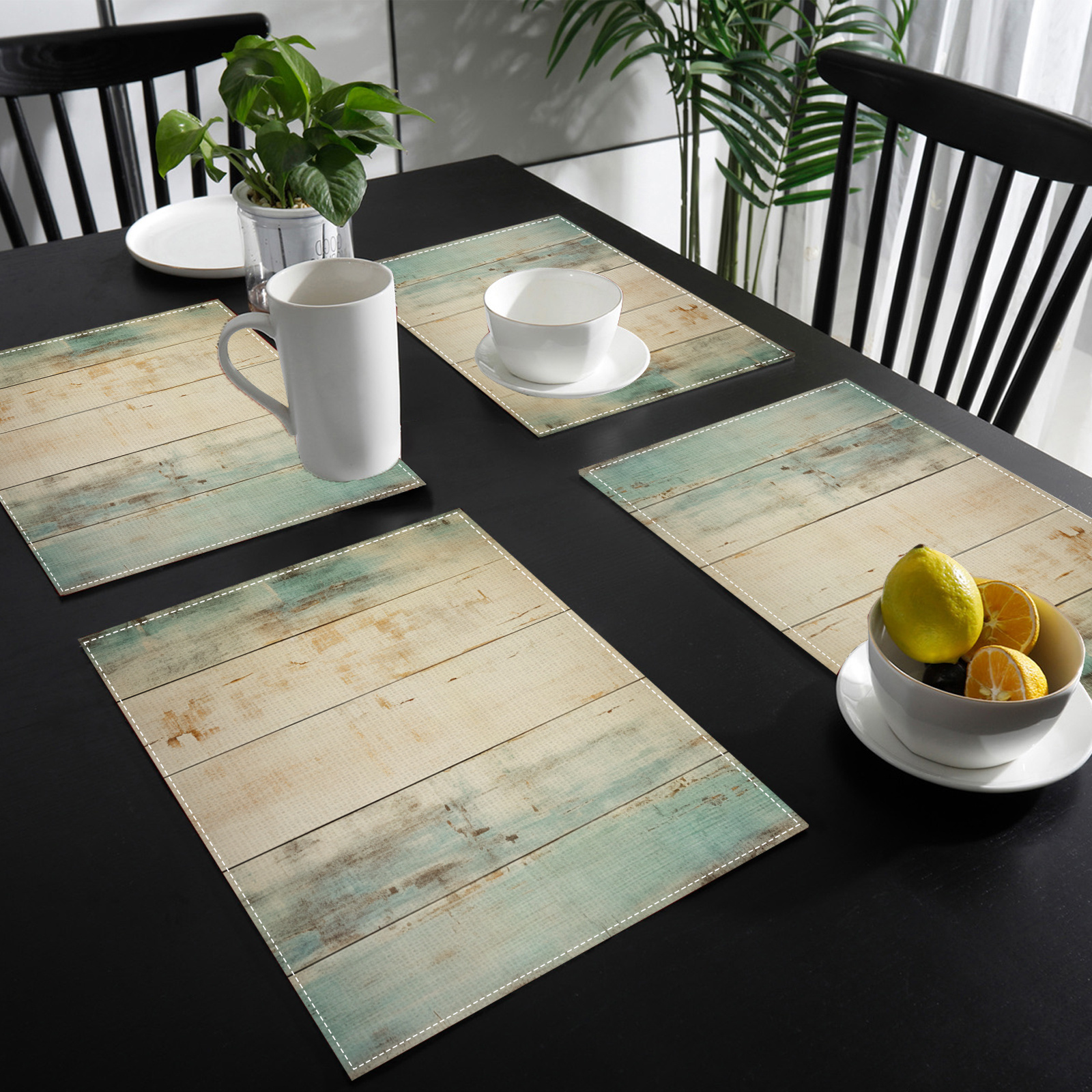 

1/2/4pcs, Linen Placemats, Wooden Boards Printed Table Pads, Heat-resistant, Anti-slip, Luxurious Decorative Dining Table Mats For Festive Dinners