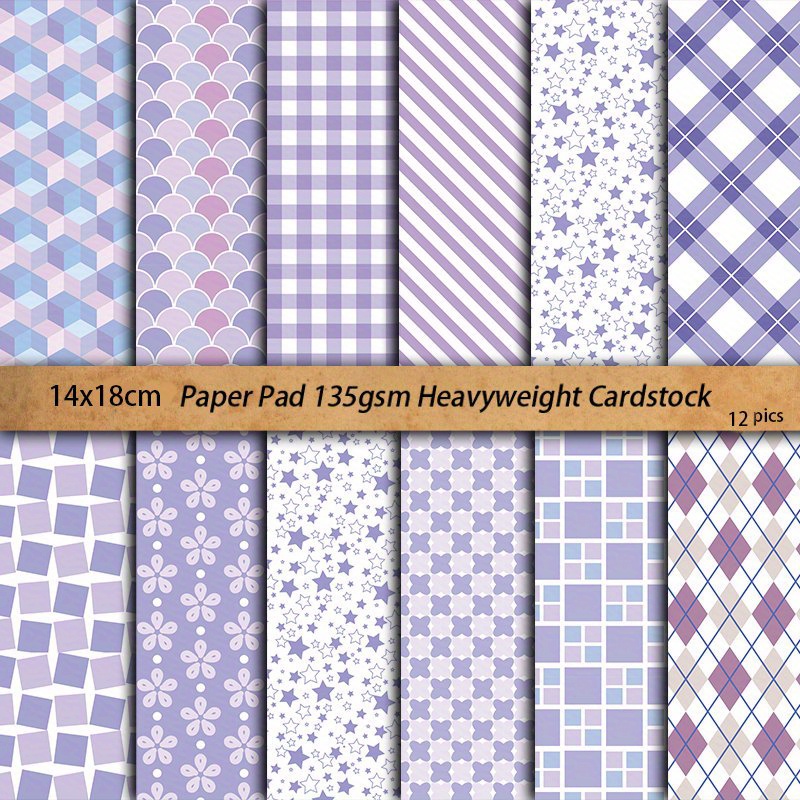 

Purple Geometric Patterns Scrapbooking Paper, 12 Sheets, Non-adhesive Cardstock For Diy Crafts, Stationery, And Art Projects