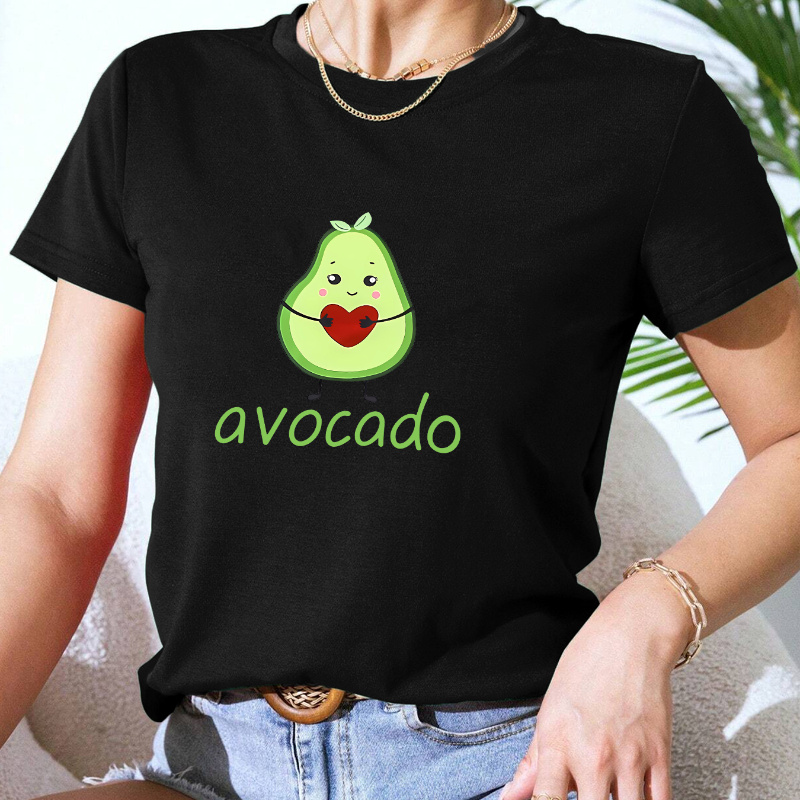 

Women's Casual Avocado Graphic T-shirt - Cute Summer Short Sleeve Crew Neck Pullover, Polyester Knit Fabric