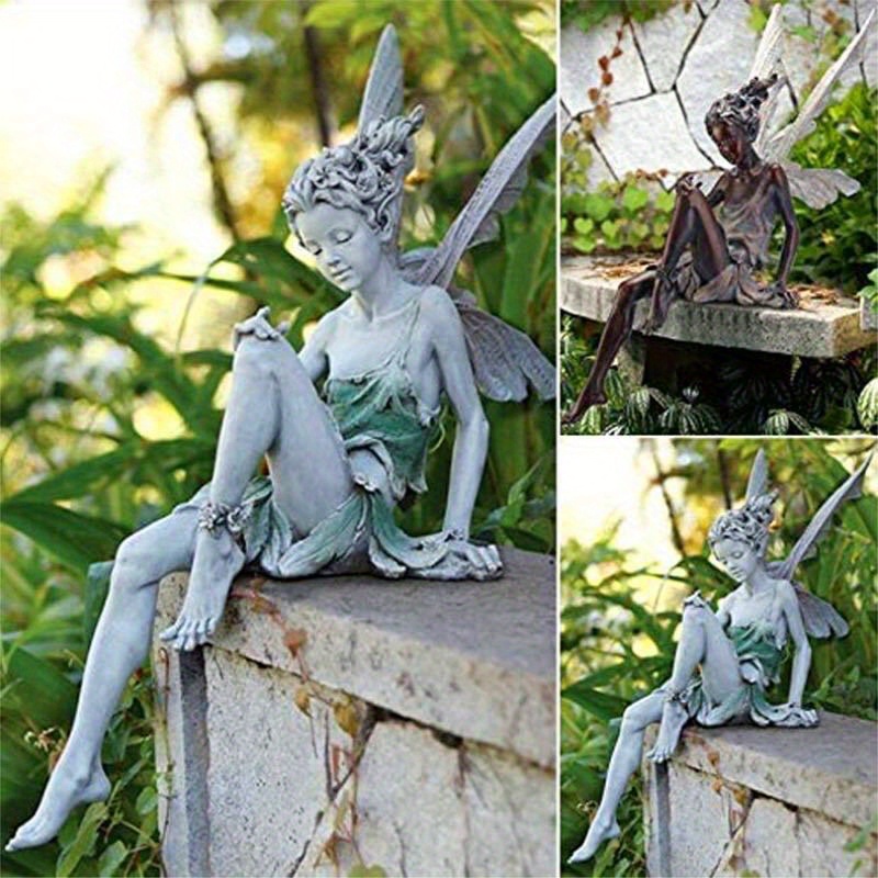 

1pc Fairy Garden Statues, Classic Style Resin Figurines With Wings, Gold And Gray Decorative Sculptures, Ideal For Outdoor Courtyard Garden Balcony Decor, Delicate Craftmanship