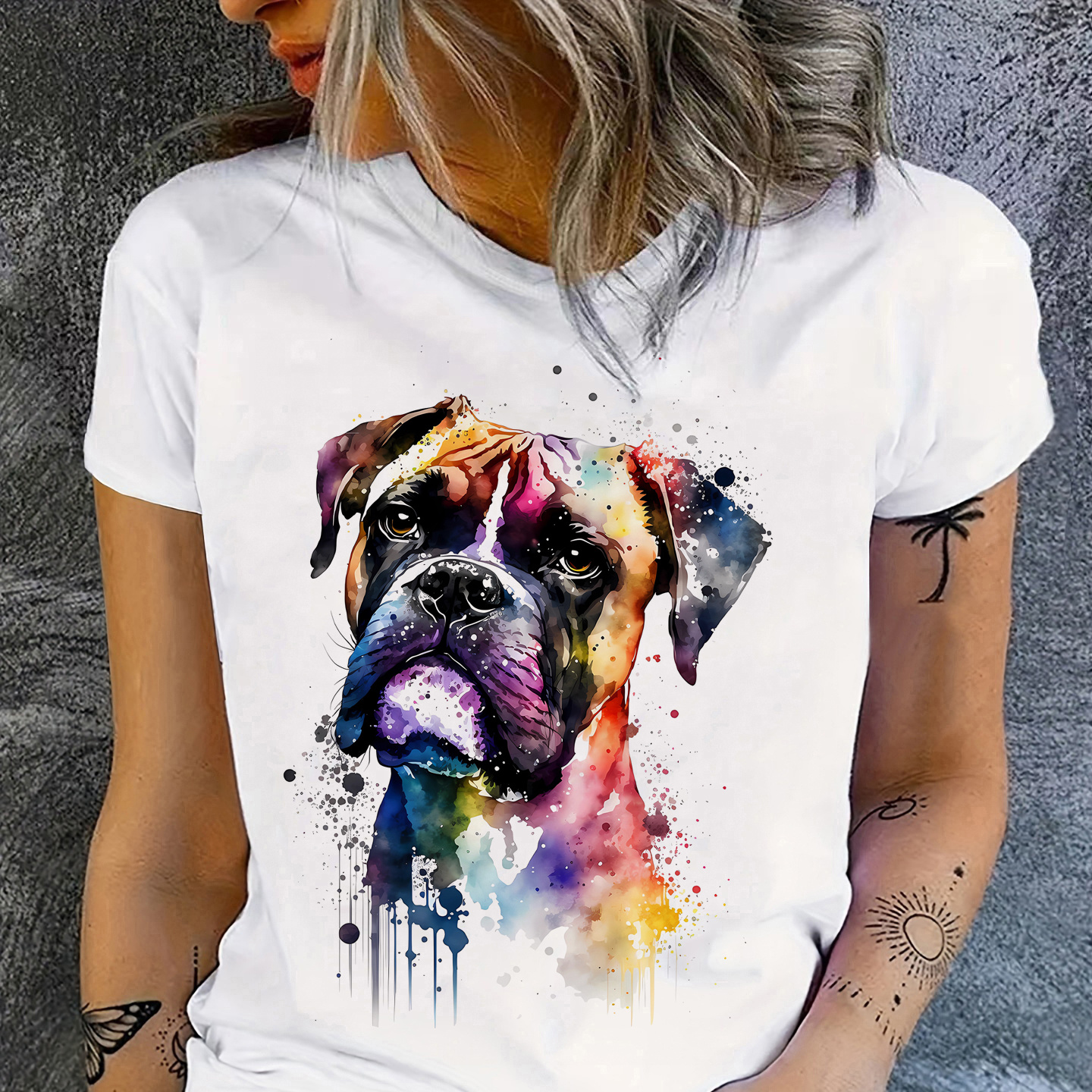 

Dog Print T-shirt, Short Sleeve Crew Neck Casual Top For Summer & Spring, Women's Clothing