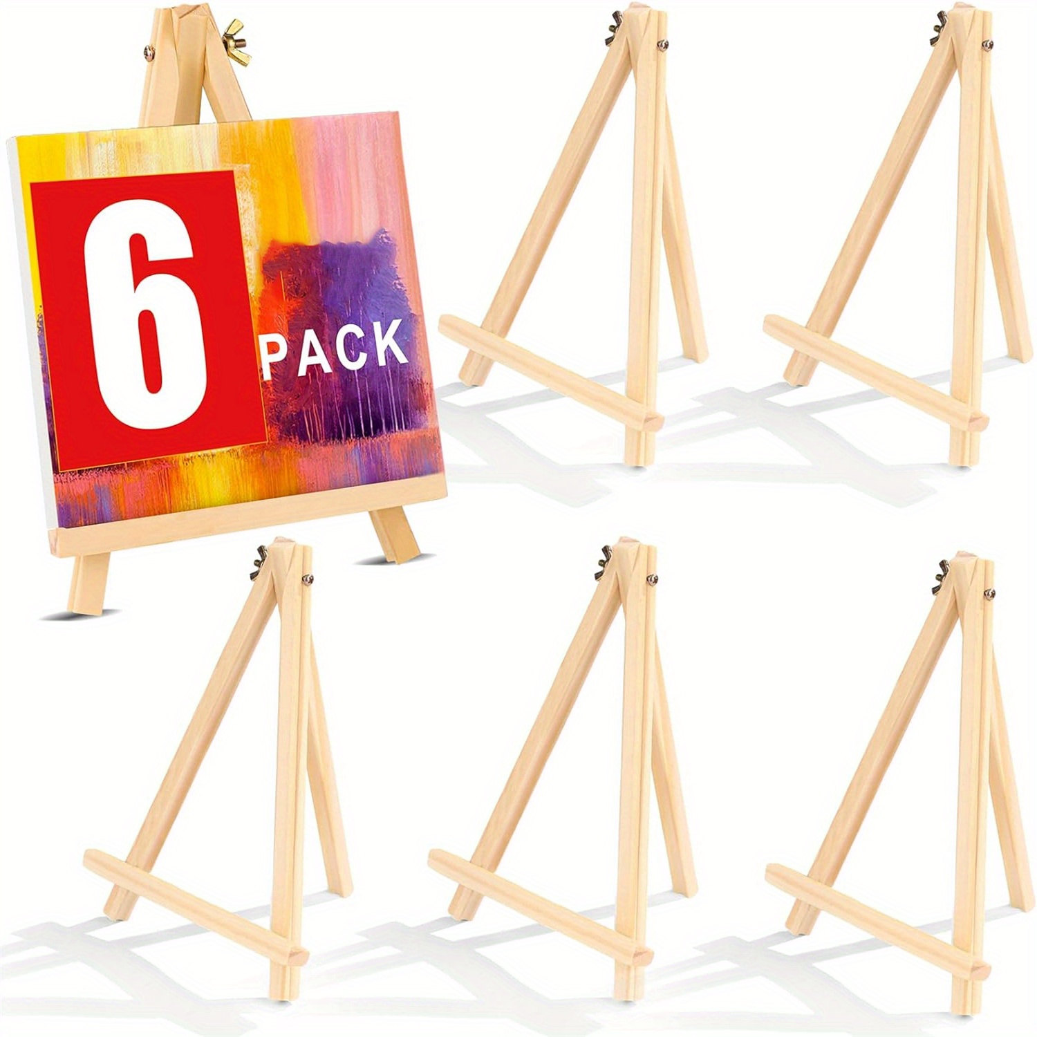 Image of 6pcs/pack 9 Inch Wood Easels, Easel Stand For Painting Canvases, Art, And Crafts., Tripod, Painting Party Easel, Student Tabletop Easels For Painting, Portable Canvas Photo Picture Sign Holder