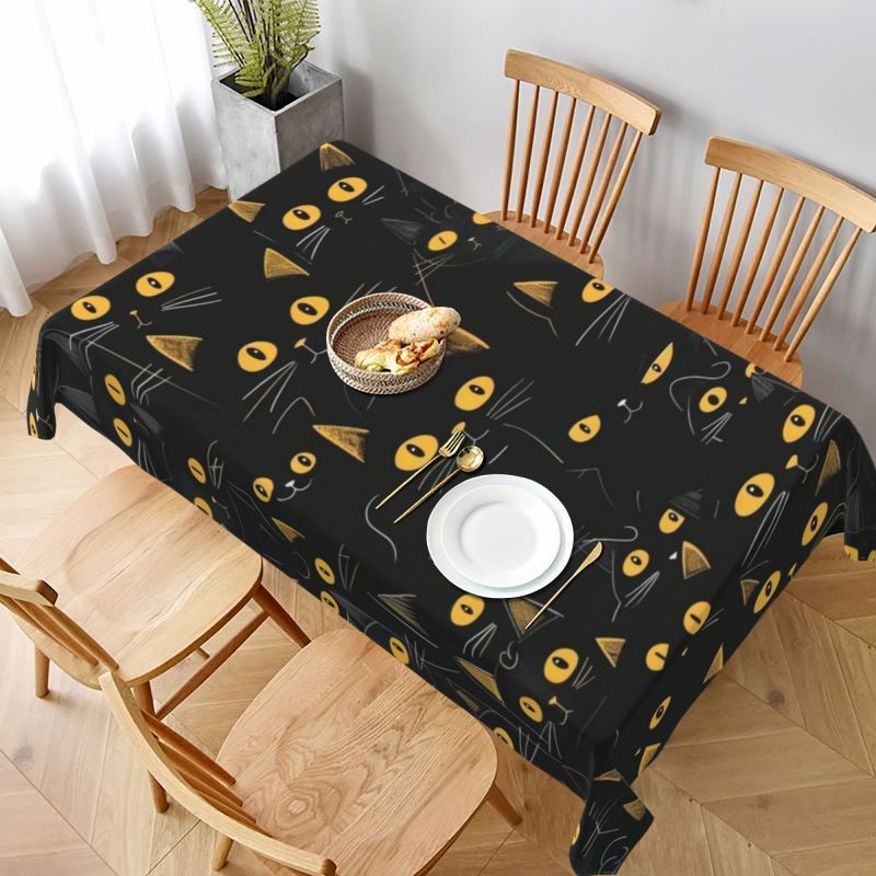 

1pc, Tablecloth, Black Cat Printed Table Decor, Rectangle Simple Style Table Cover, For Picnic Or Holiday Party, Room Decor, Dining Table Decor