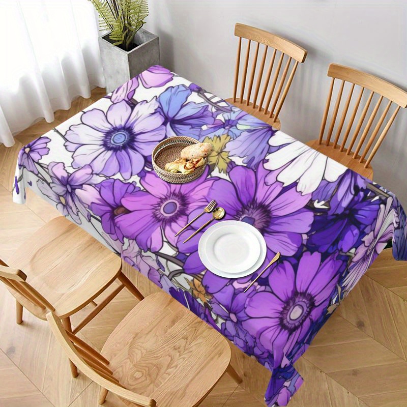 

1pc, Tablecloth, Purple Floral Printed Table Decor, Rectangle Simple Style Table Cover, For Picnic Or Holiday Party, Room Decor, Dining Table Decor