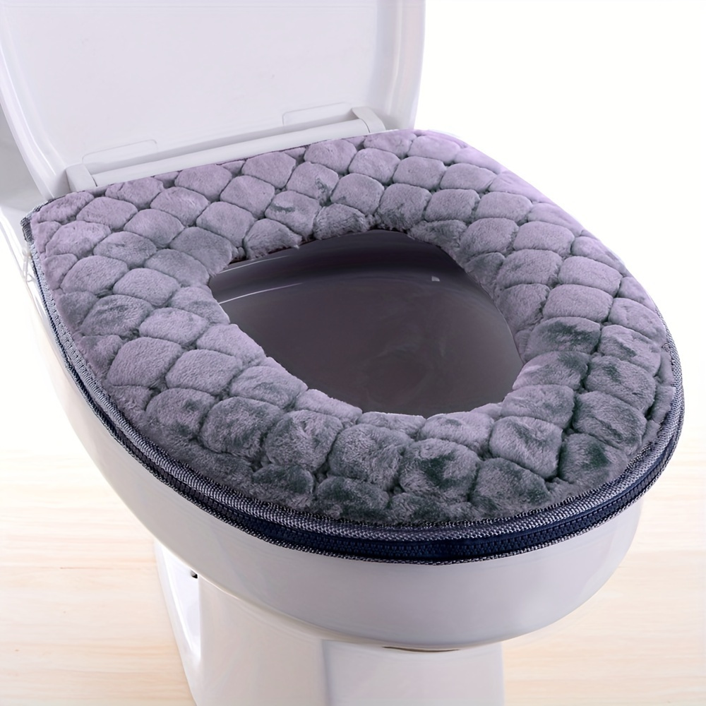 

1pc, Plush Padded Toilet Seat Cover With Zipper, Soft And Warm, Washable And Reusable Bathroom Cushion Pad, Universal Fit