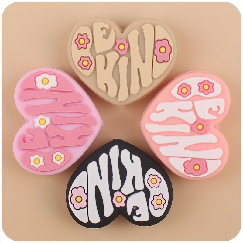 

4pcs Silicone Love Flower Beads - Colorful Cartoon Rubber Beads For Diy Jewelry, Keychains, Bracelets & Necklaces - Perfect Valentine's Day Craft Supplies