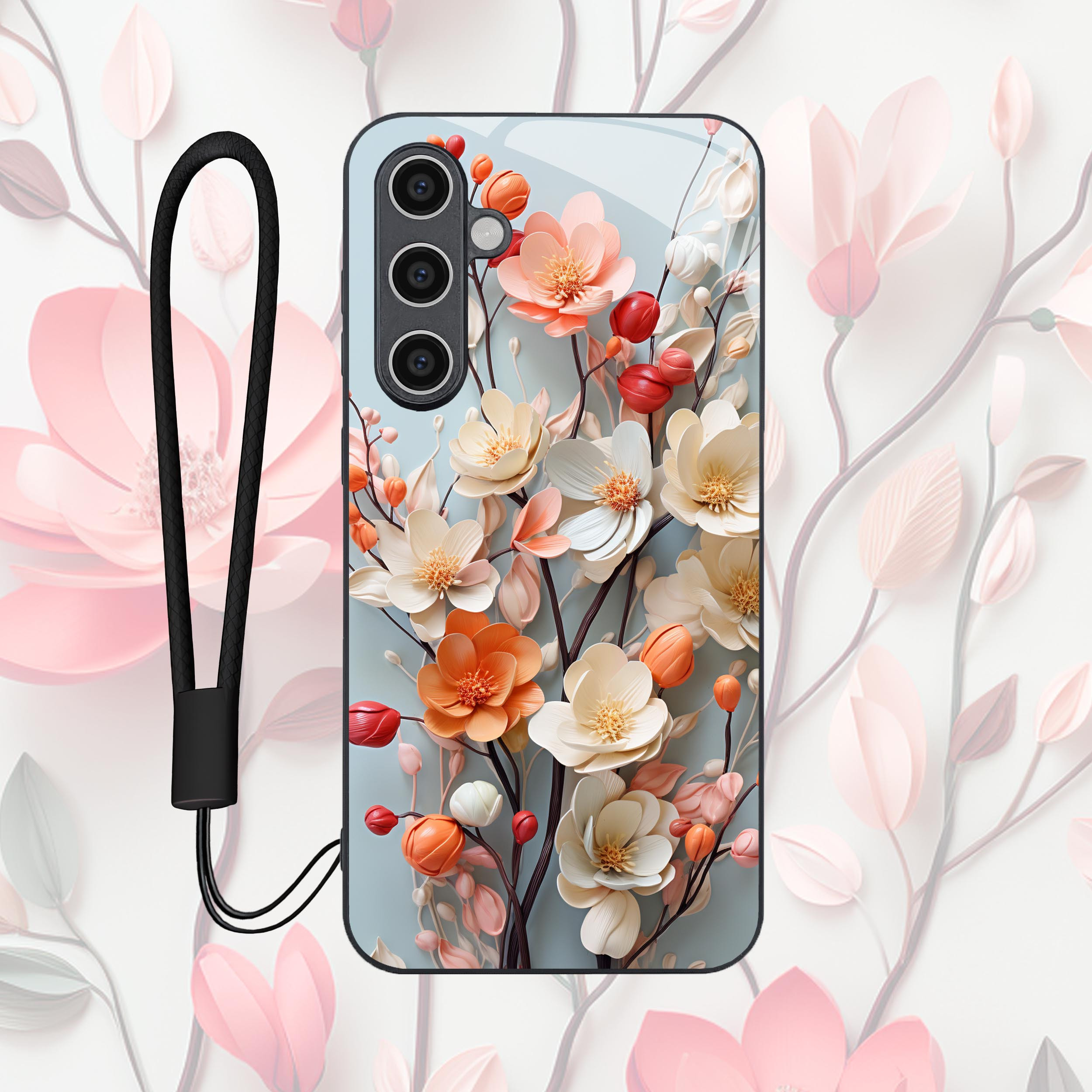 

Floral Hd Phone Case With Silicone Lanyard For Samsung Galaxy S24 Ultra/s23 Fe/s22/s21 Plus/s20+ - Perfect Holiday Gift For Boys & Girls