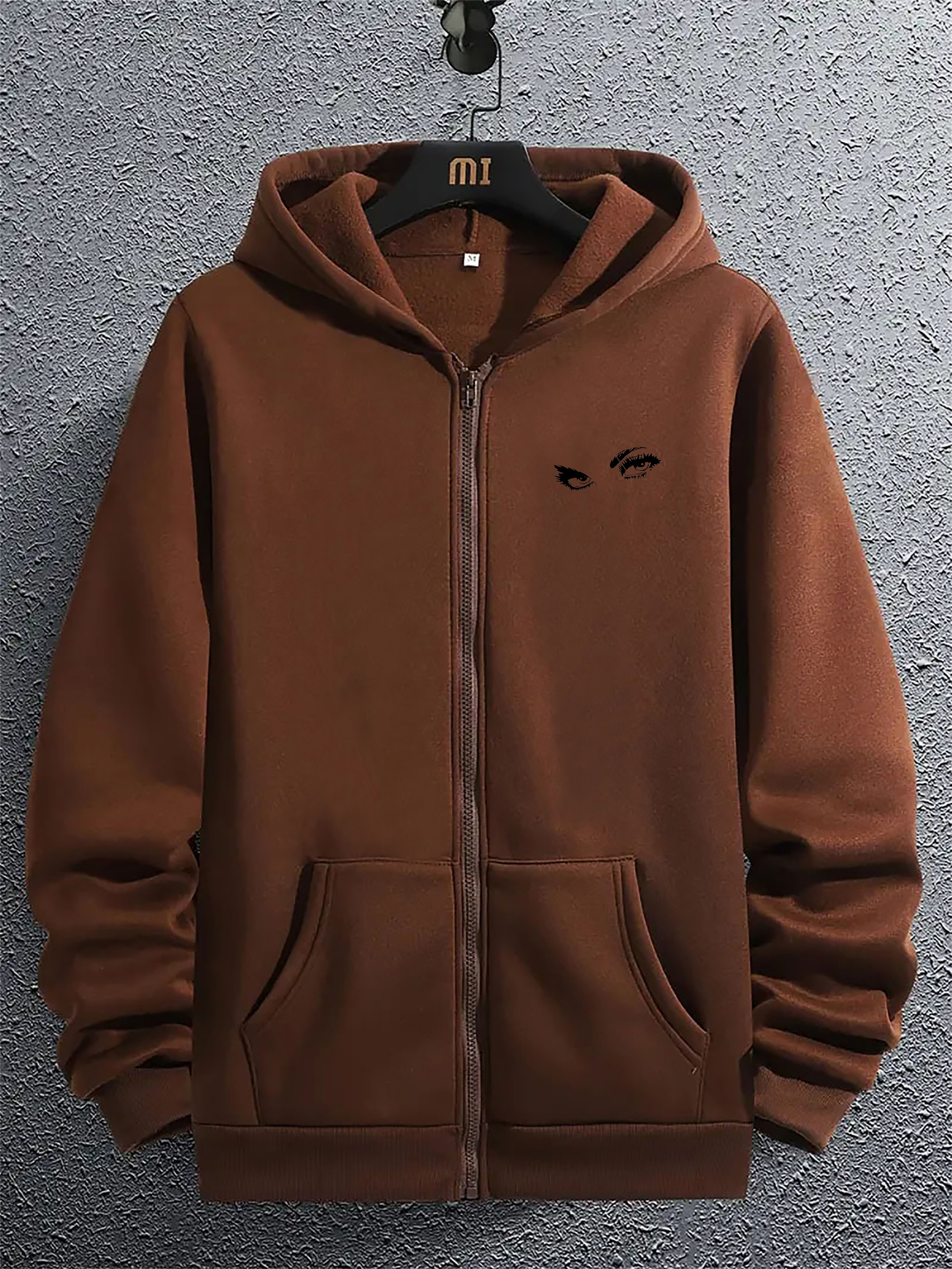 mens casual full zip hoodie eye graphic brown Temu Morocco