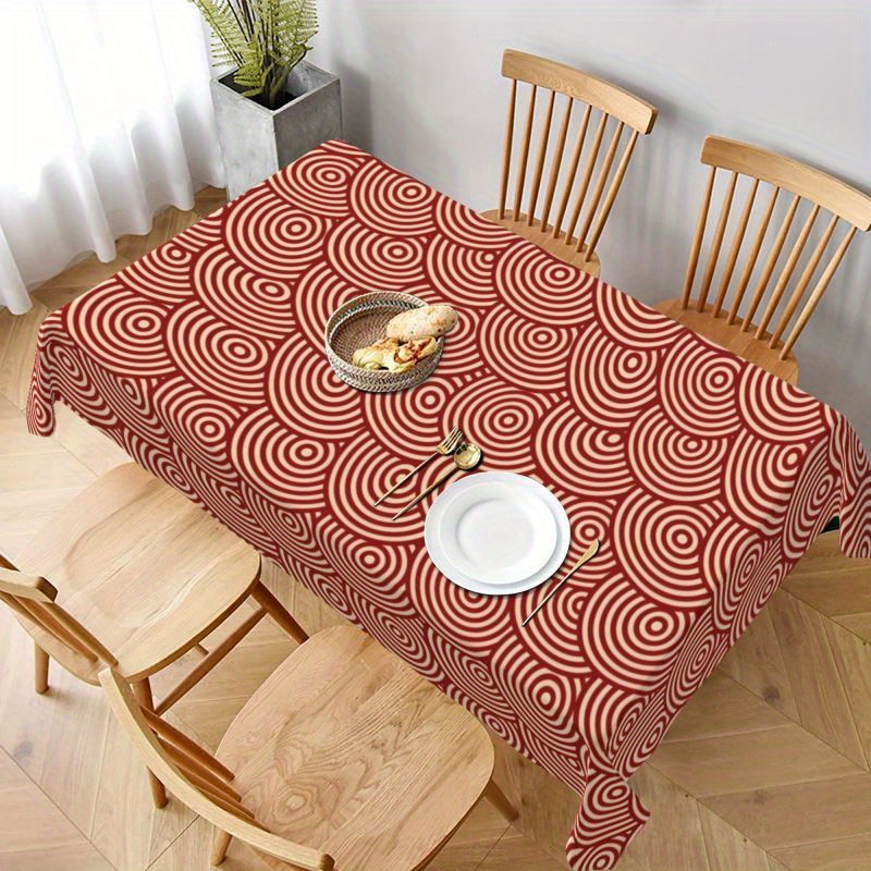 

1pc, Tablecloth, Waterproof And Stain-resistant Table Cloth With Red Patterned Elements Suitable For Kitchen, Dining Room, Parties, And Outdoor Use