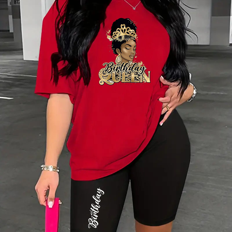 

Women's Casual Fashion Two-piece Set: T-shirt & Biker Shorts - Breathable Polyester, Machine Washable