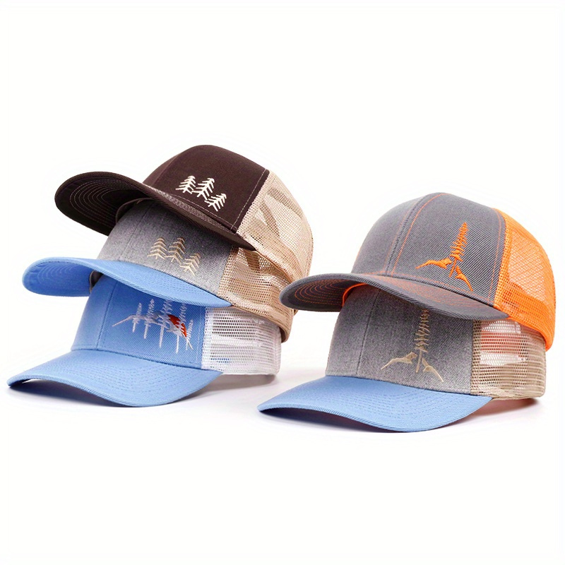 

2024 Men's Polyester Snapback Cap – Sports Style Baseball Hat With Mesh Panels And Embroidered Nature Design