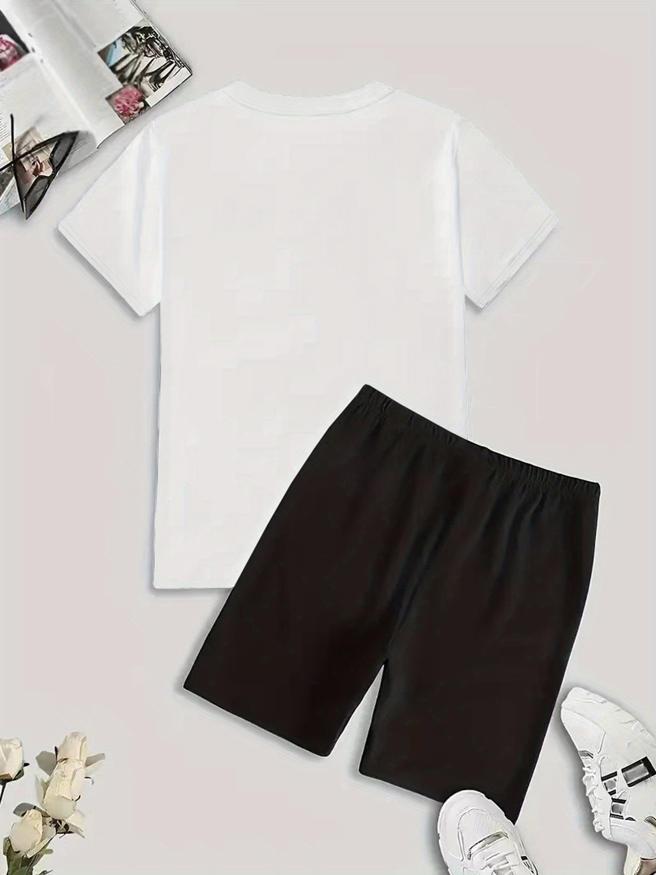 Dollar Print Matching Two Pieces, Short Sleeve T-shirt & Biker Shorts ...