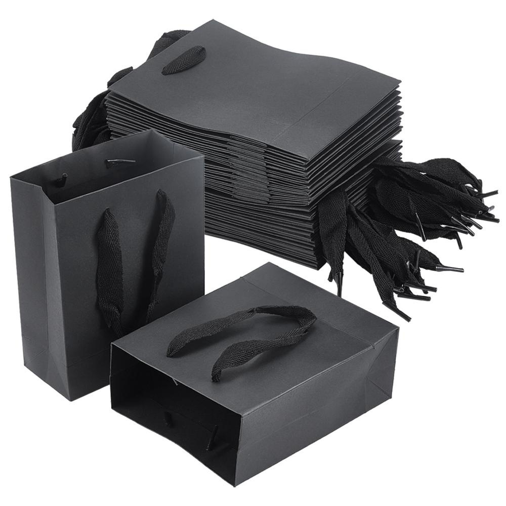 

25pcs Black Paper Gift Bags With Handles - Elegant Rectangle Shopping & Wedding Favor Bags, 6.3x5.12x2.