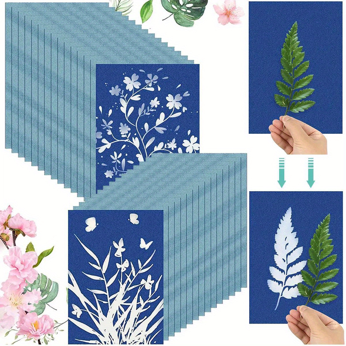 

14-piece Cyanotype Sun Print Paper Kit - Diy Nature Art For Home Decor, Easy Solar Drawing & Plant Specimens, 5.8x8.3 Inches