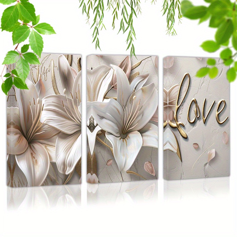 

60cmx90cmx3pcs (24inchx36inchx3pcs) Canvas Wall Art Ready To Hang 3d Wallpaper With Flower (4) Wall Art Prints Poster Wall Picrtures Decor For Home