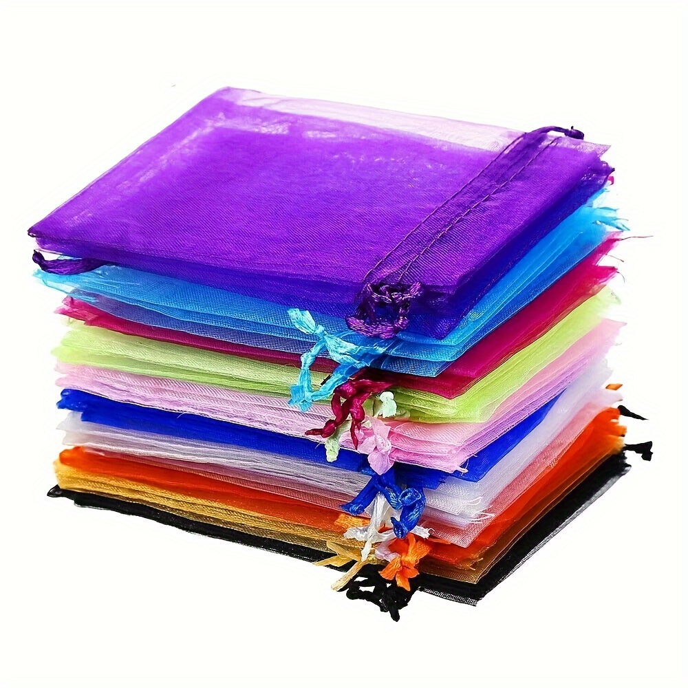 

100-piece Elegant Organza Gift Bags With Drawstring - Assorted Colors, Durable & Versatile For Weddings, Parties & Retail Pieceaging