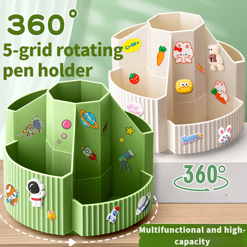 

Rotatable Multifunctional Desk Pencil Pen Holder, 5 Slots 360-degree Spinning Pencil Pen Desk Organizers, Desktop Storage Pen Organizers Stationery Supplies, Cute Pencil Cup Pot For Office, School