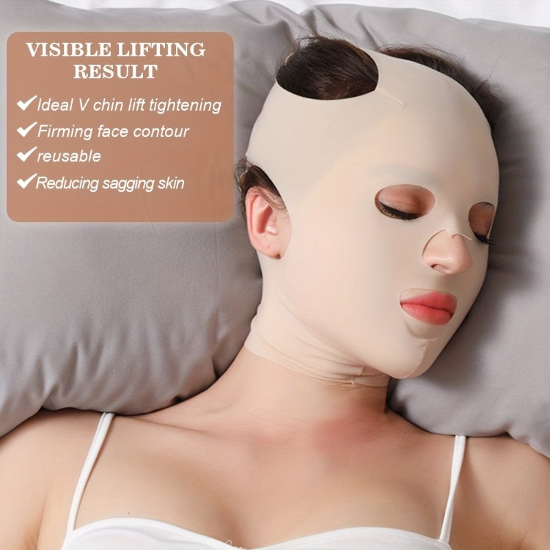 

1pc Full Face Lift Sleeping Belt, Cheek Chin Tightening Belt Strap Face Mask Bandage, Thin Facial Massage Shaper, Reusable And Breathable