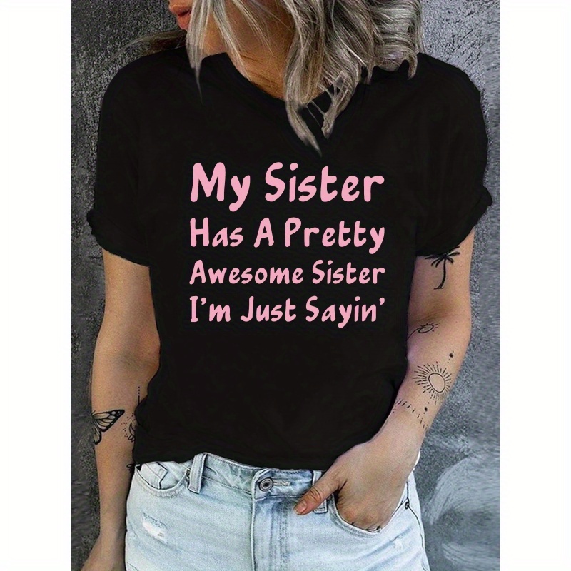 

Letter Print Crew Neck T-shirt, Casual Short Sleeve Top For Spring & Summer, Women's Clothing